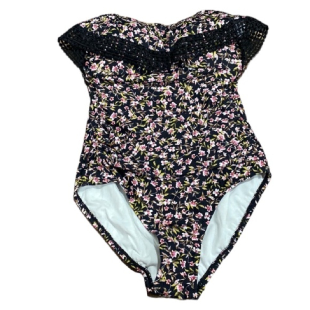 Kona Sol swimsuit small floral chest ruffle detail